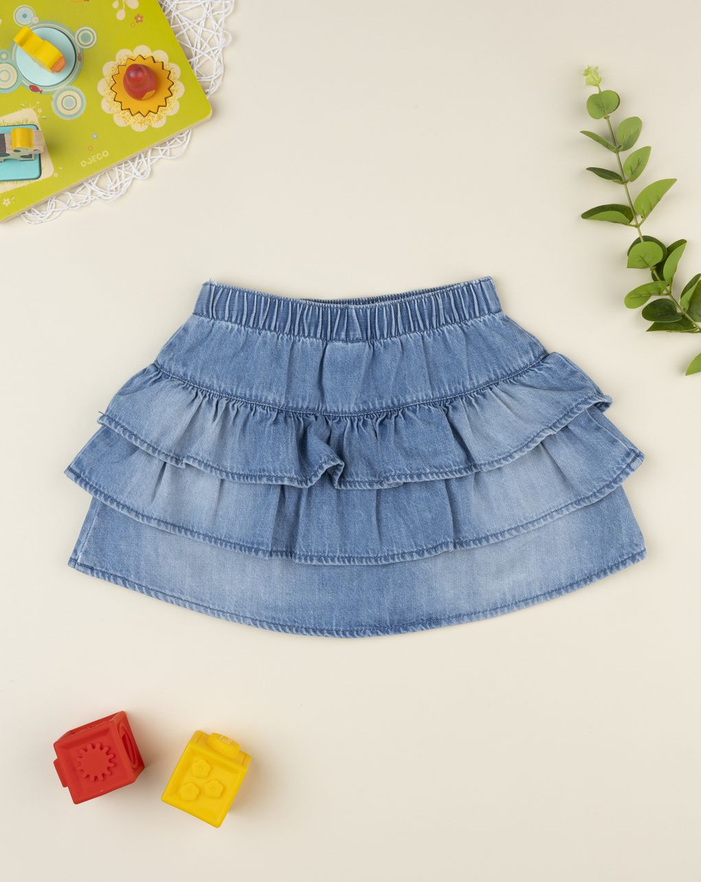 Gonna bimba blu denim ricami