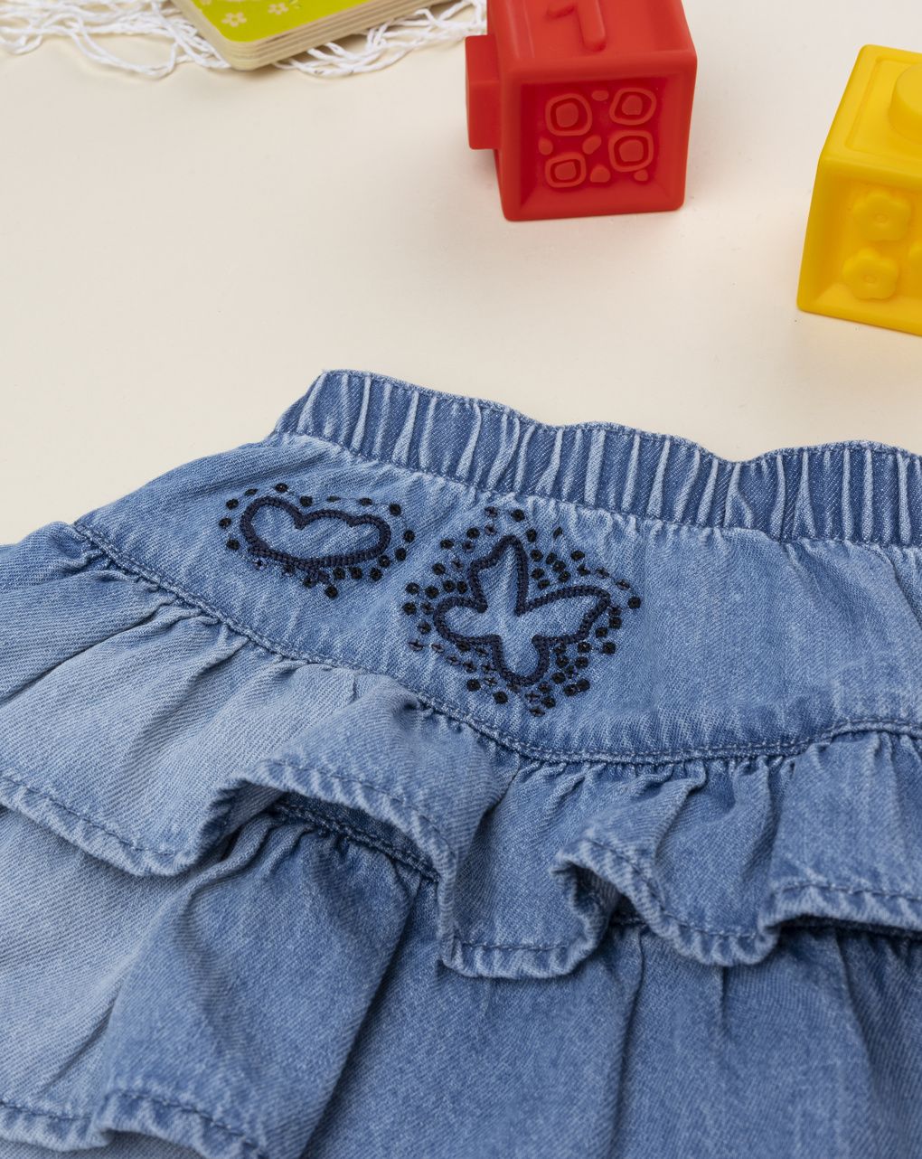 Gonna bimba blu denim ricami