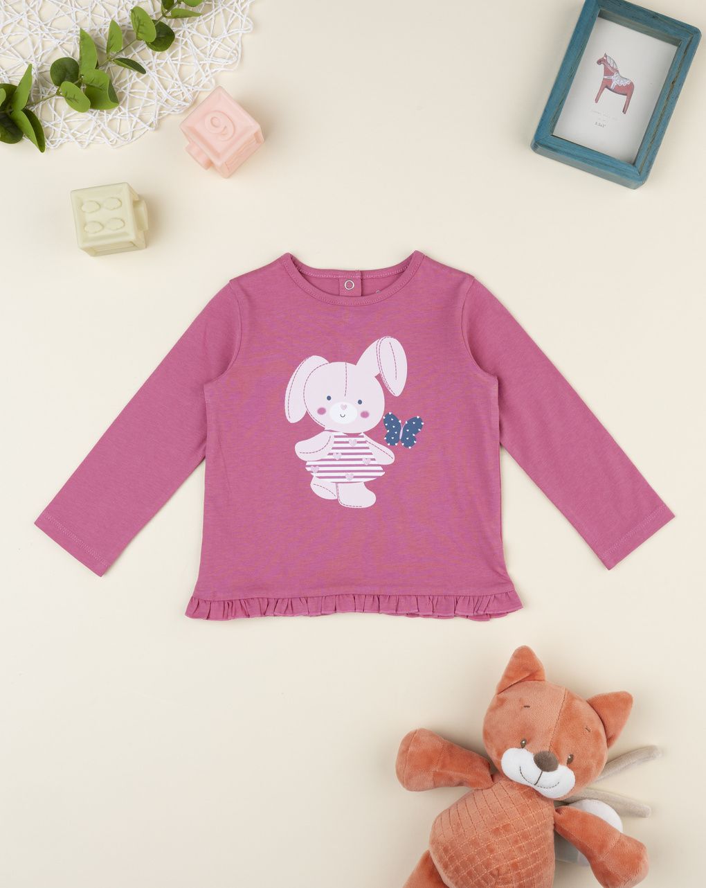 T-shirt bimba rosa stampa coniglio