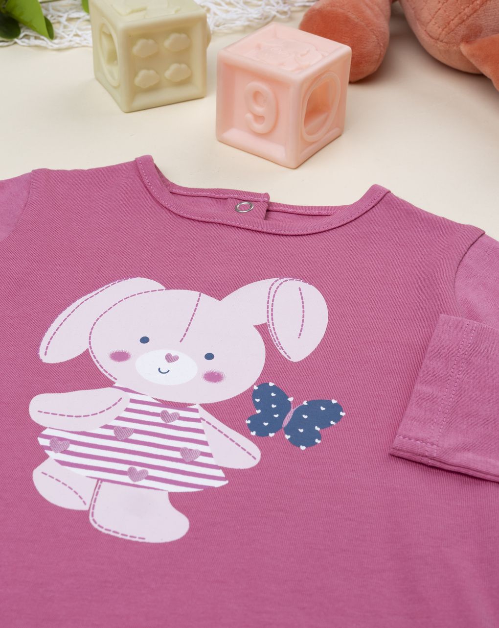 T-shirt bimba rosa stampa coniglio