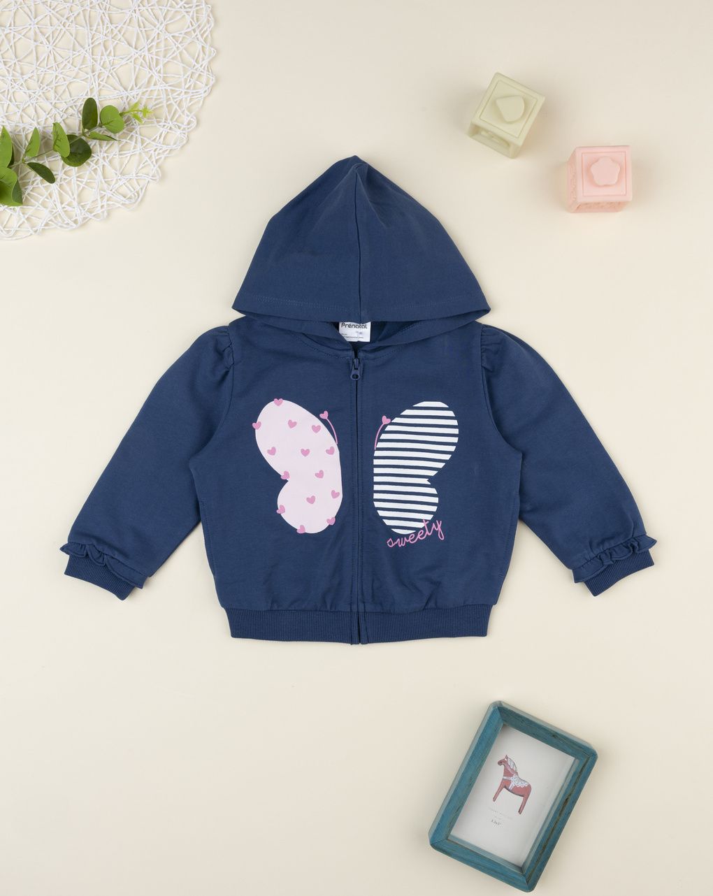 Felpa bimba blu farfalle con cappuccio