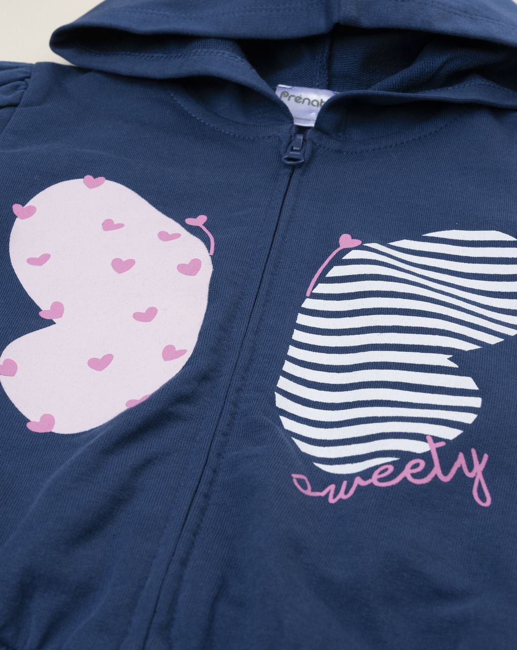 Felpa bimba blu farfalle con cappuccio