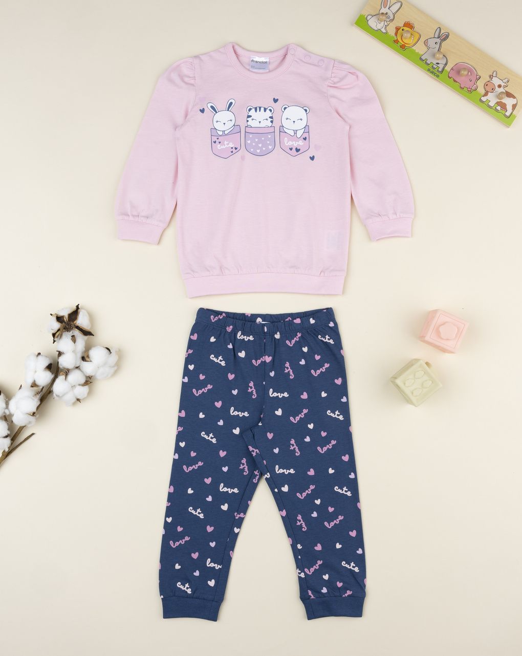 Pigiama 2 pezzi bimba rosa/blu