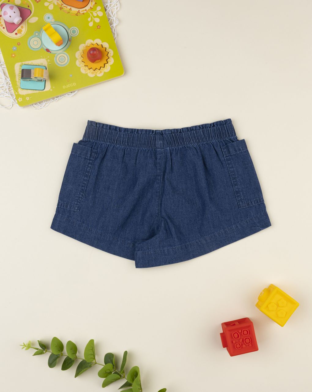 Shorts bimba denim scuro con tasche
