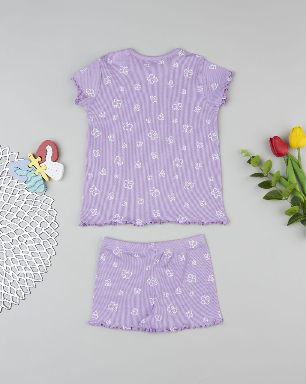 Pigiamacorto bimba viola farfalle