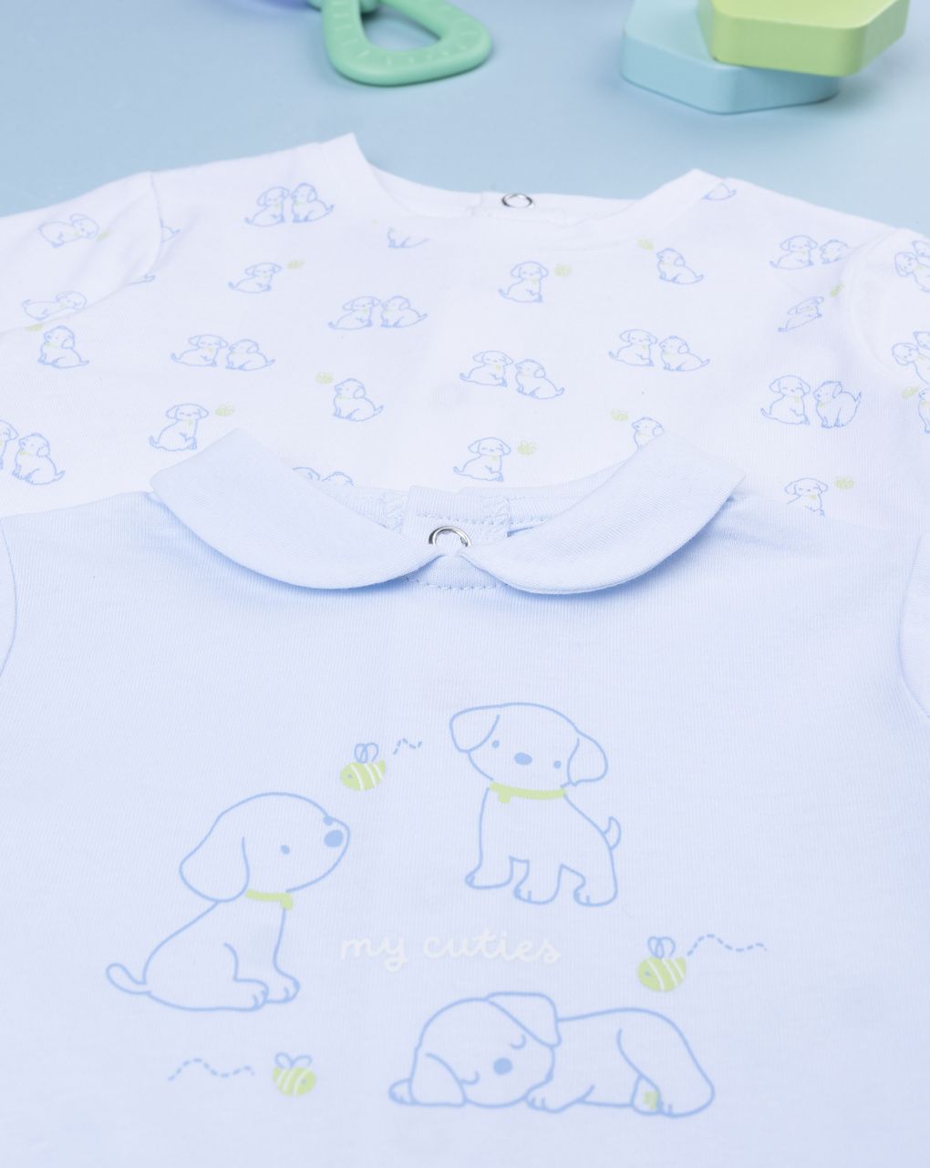 Pack 2 tutne bimbo azzurro/bianco cagnolini
