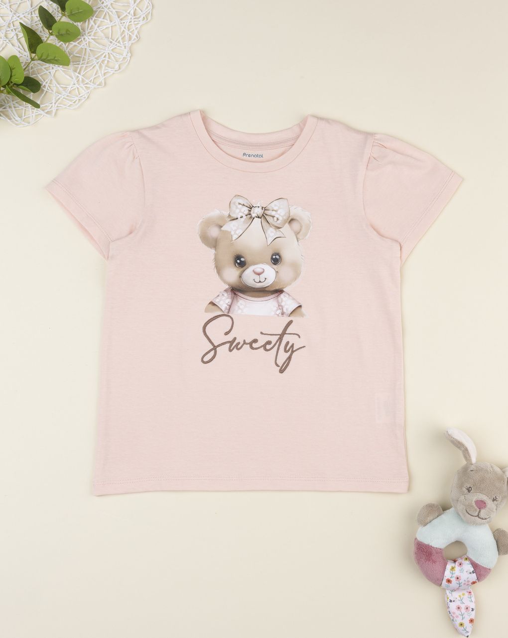 T-shirt bimba rosa stampa orsetto