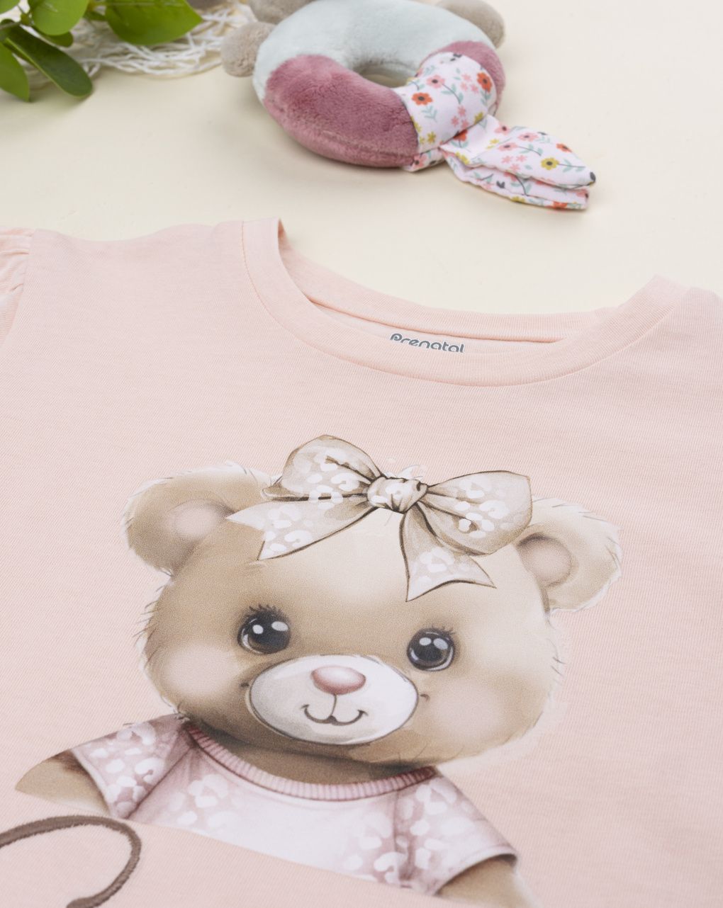 T-shirt bimba rosa stampa orsetto
