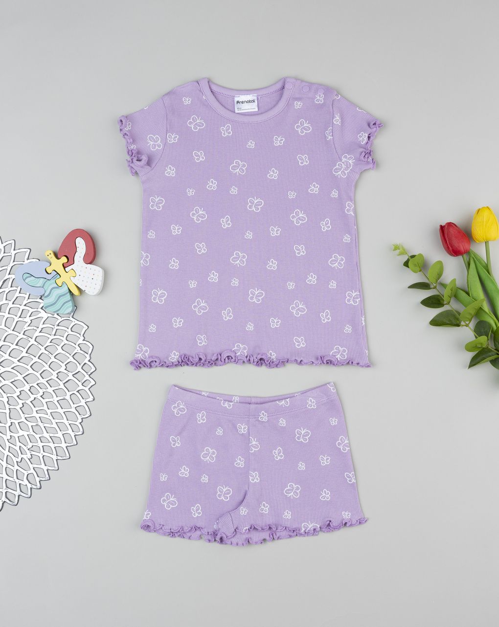 Pigiamacorto bimba viola farfalle