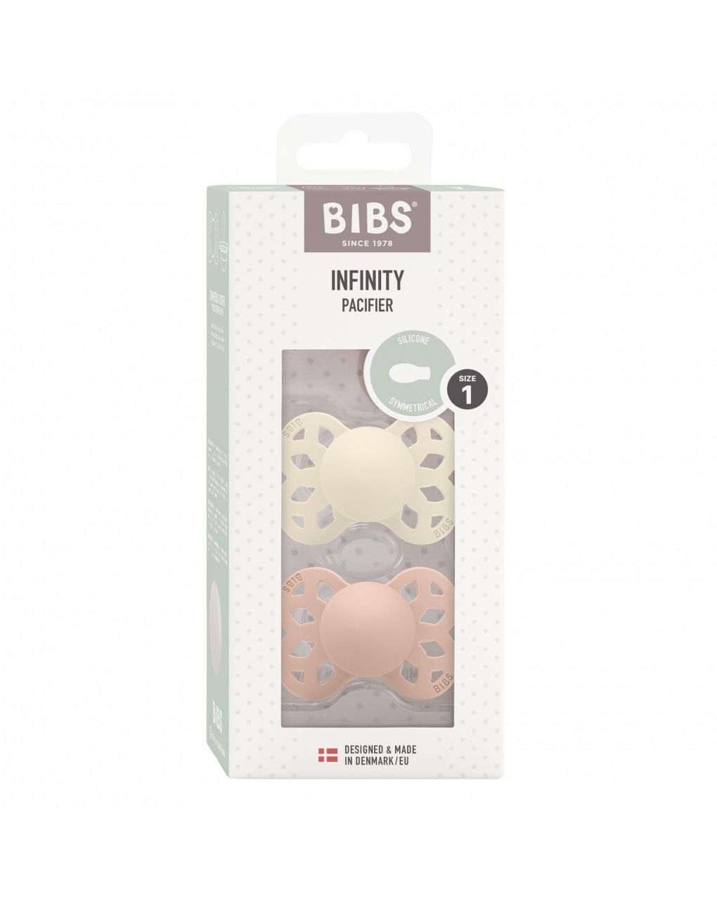 Set 2 ciucci tettarella simmetrica in silicone 6/18 mesi - colore avorio/rosa cipria - bibs