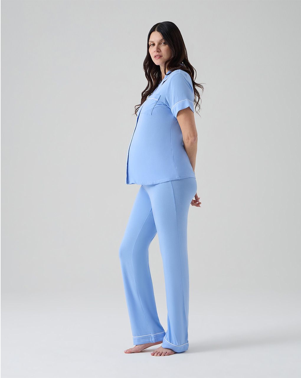 Pigiama due pezzi premaman azzurro con taschino