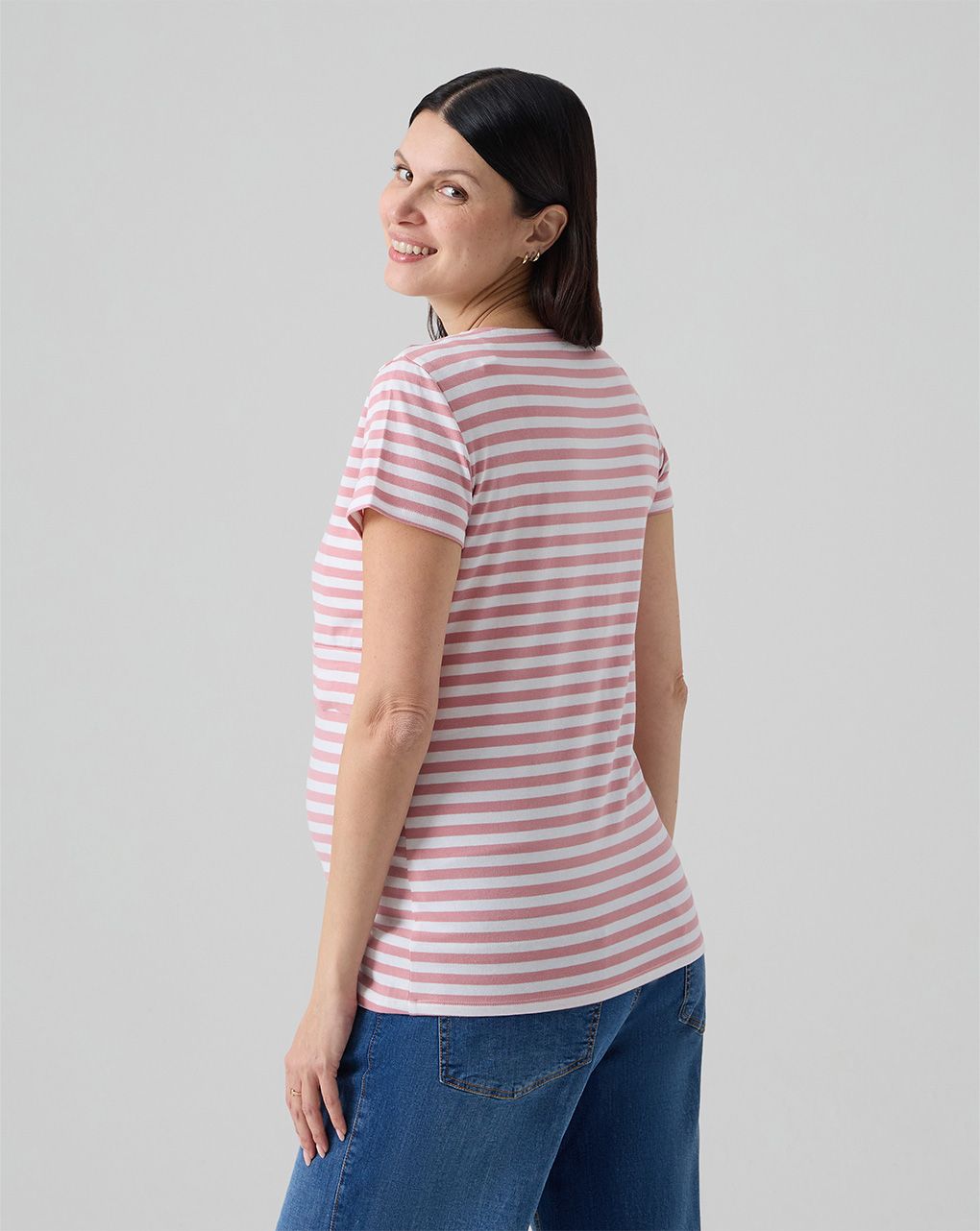 T-shirt  allattamento righe bianco/rosa
