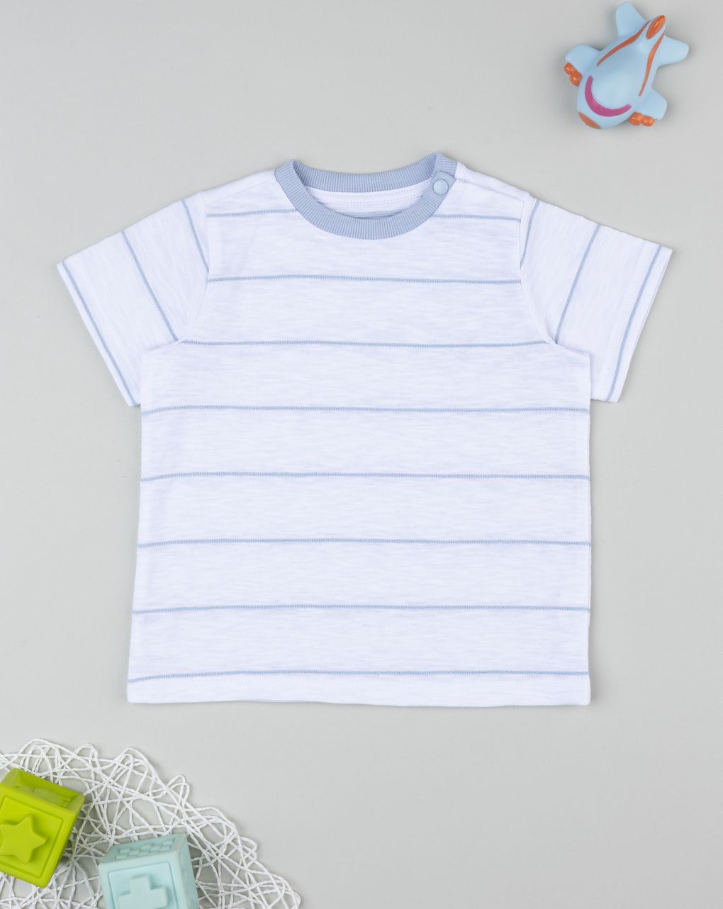 T-shirt bimbo bianca rigata bianco/azzurro