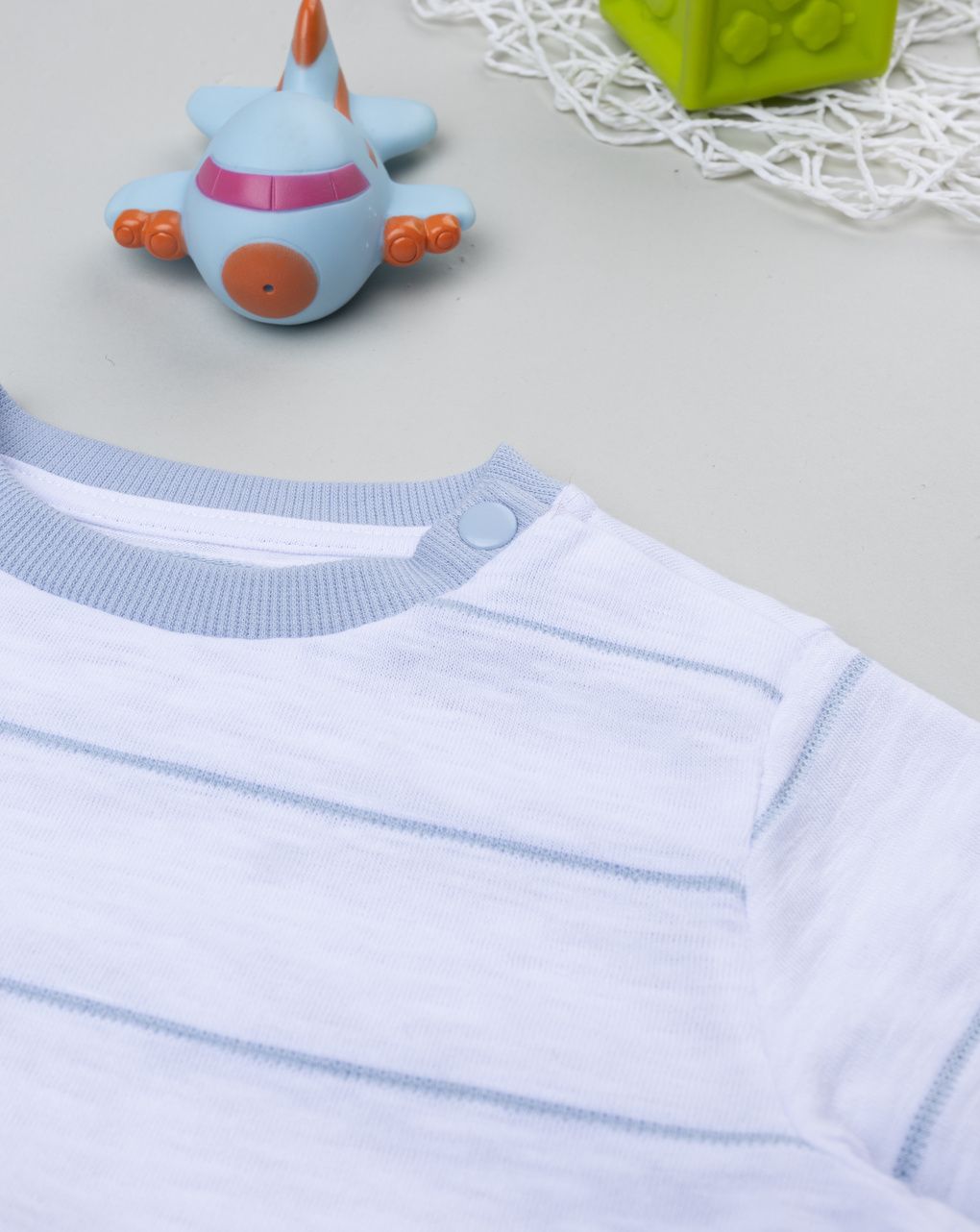 T-shirt bimbo bianca rigata bianco/azzurro