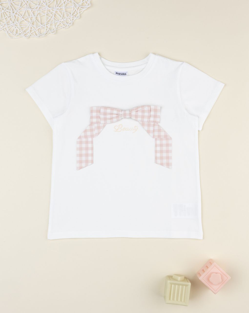 T-shirt bimba bianca con fiocco