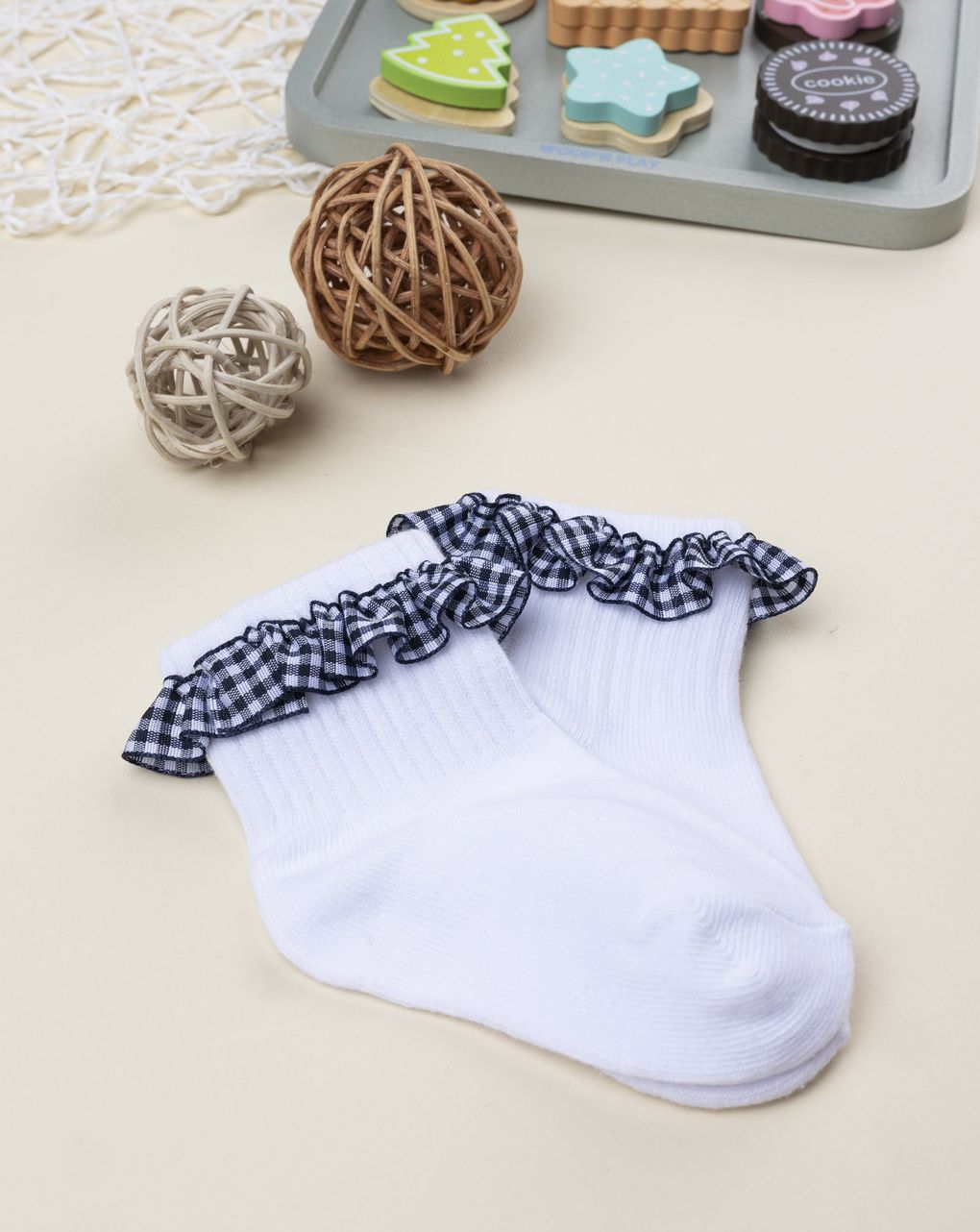 Calze corte bimba bianche profilo vichy