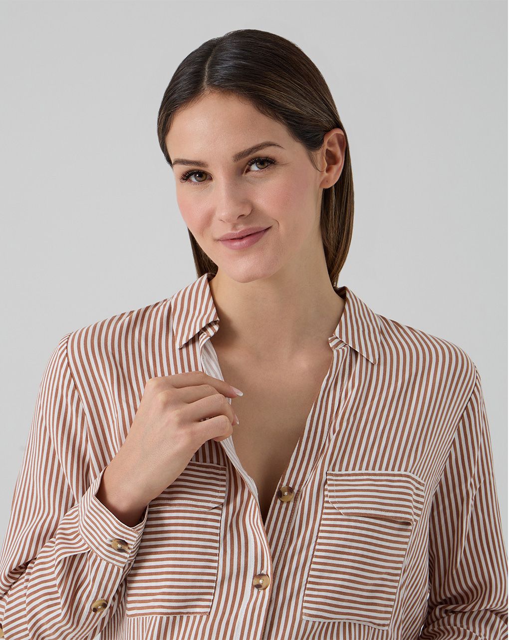 Camicia premaman righe bianche marroni con tasche