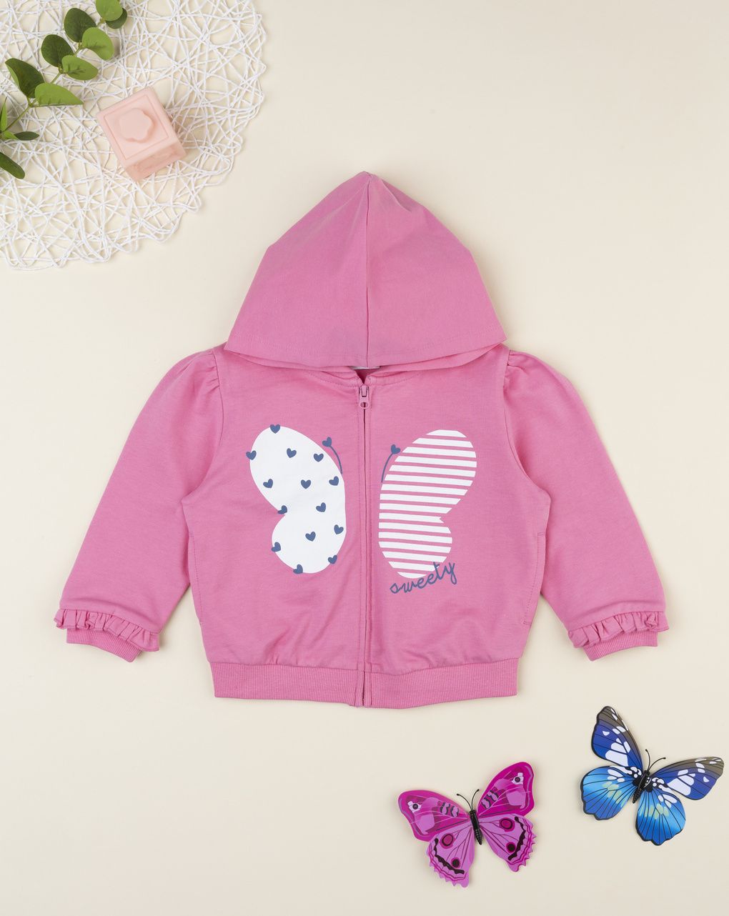 Felpa bimba rosa farfalla
