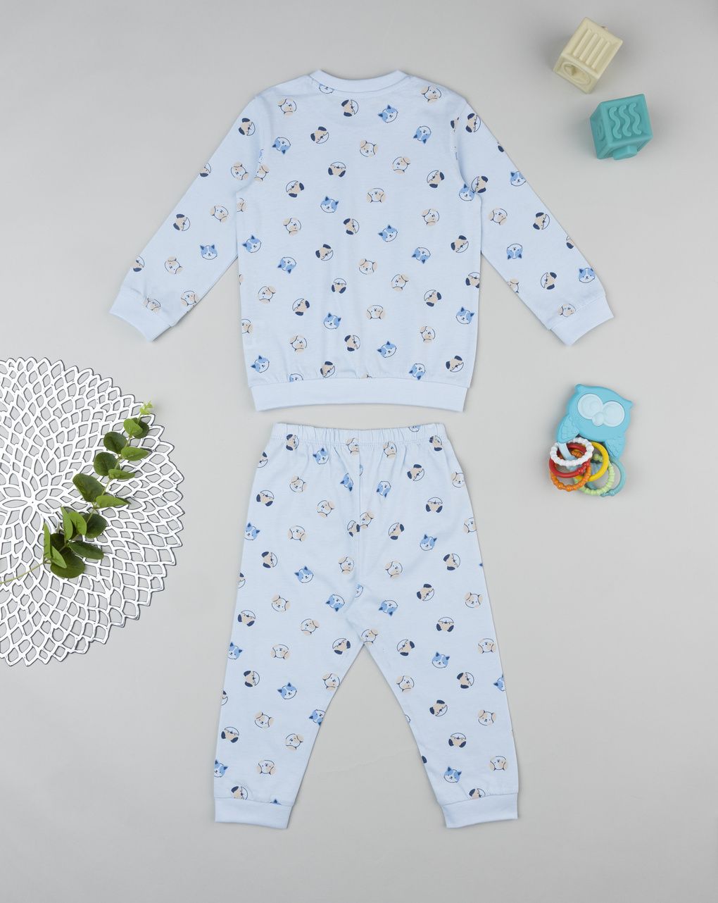 Pigiama bimbo azzurro stampato animaletti