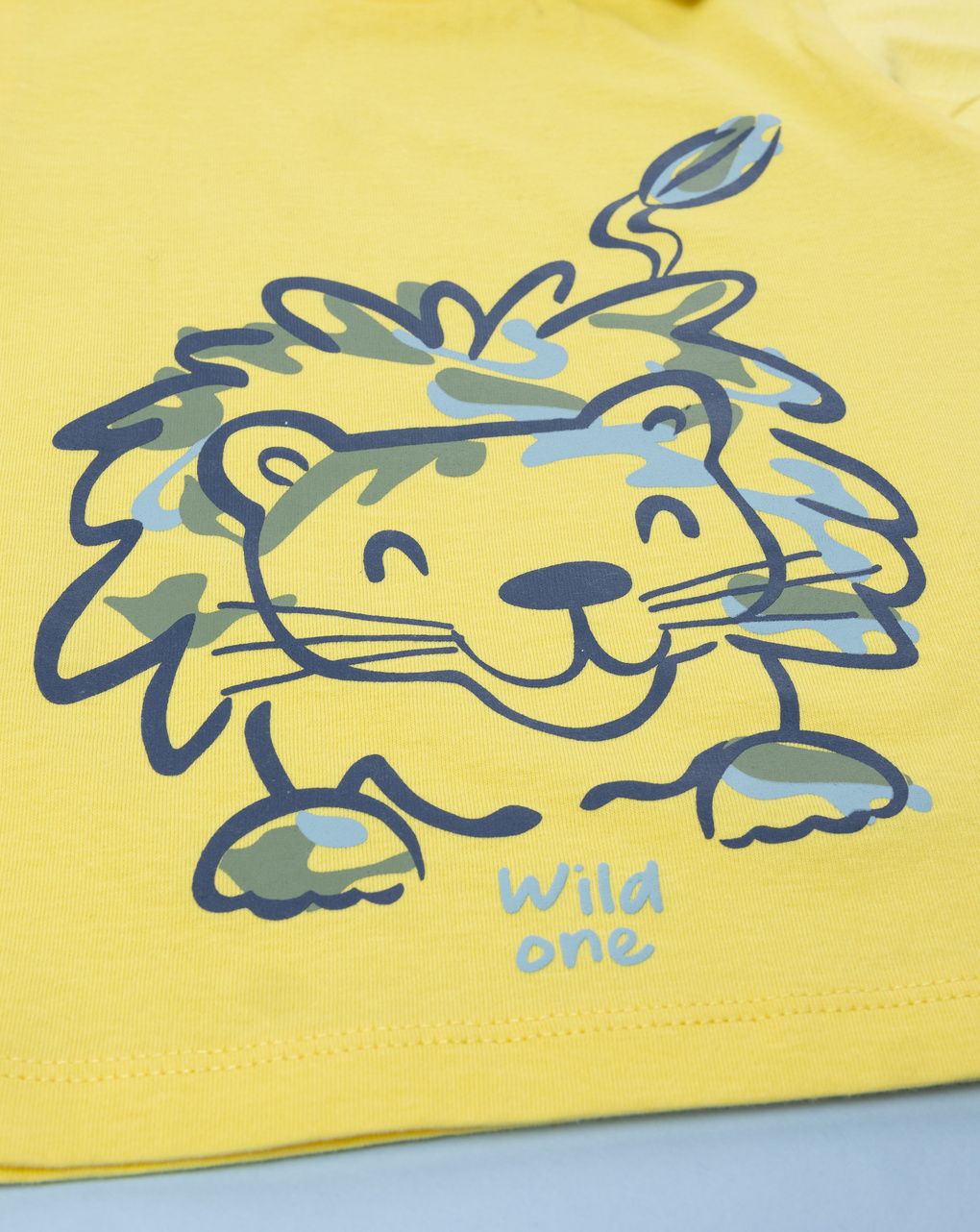T-shirt bimbo gialla stampa leone
