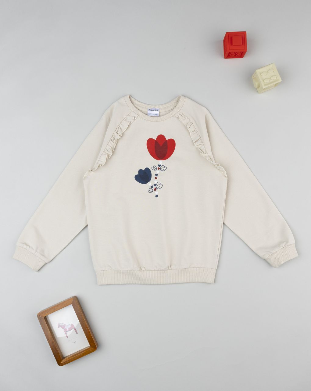 Felpa leggera bimba beige stampata