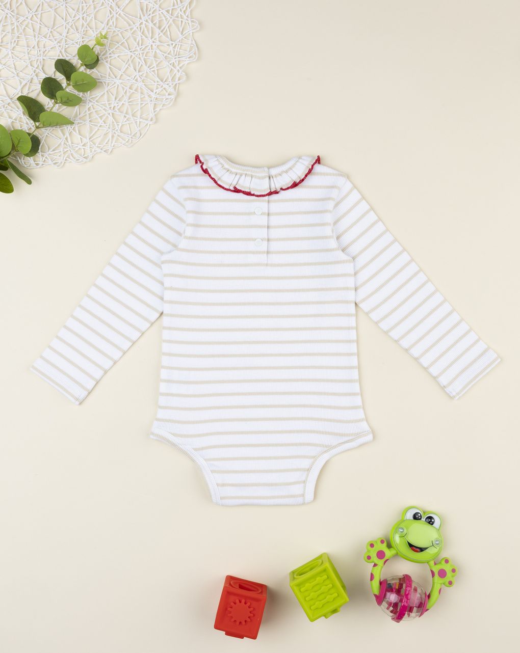 Body bimba bianco righe beige