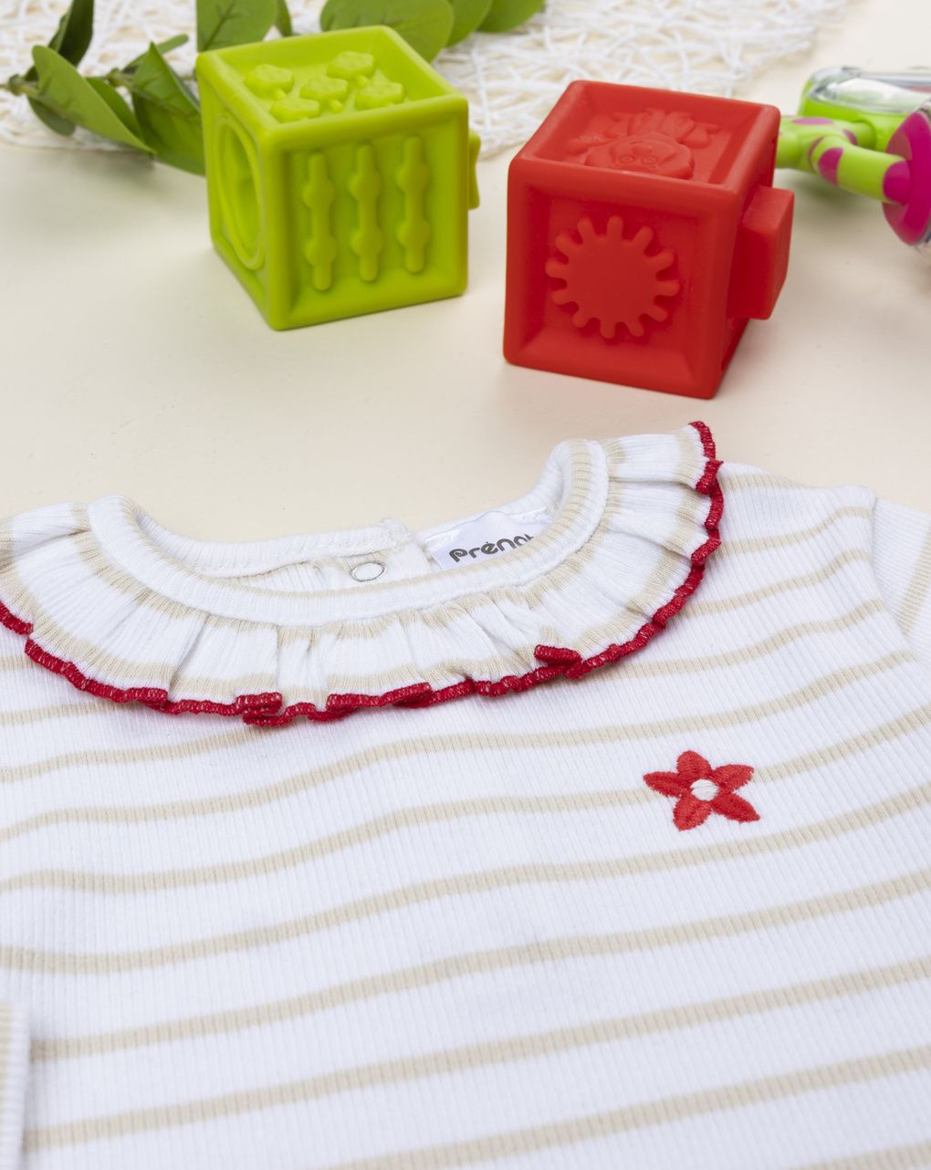 Body bimba bianco righe beige