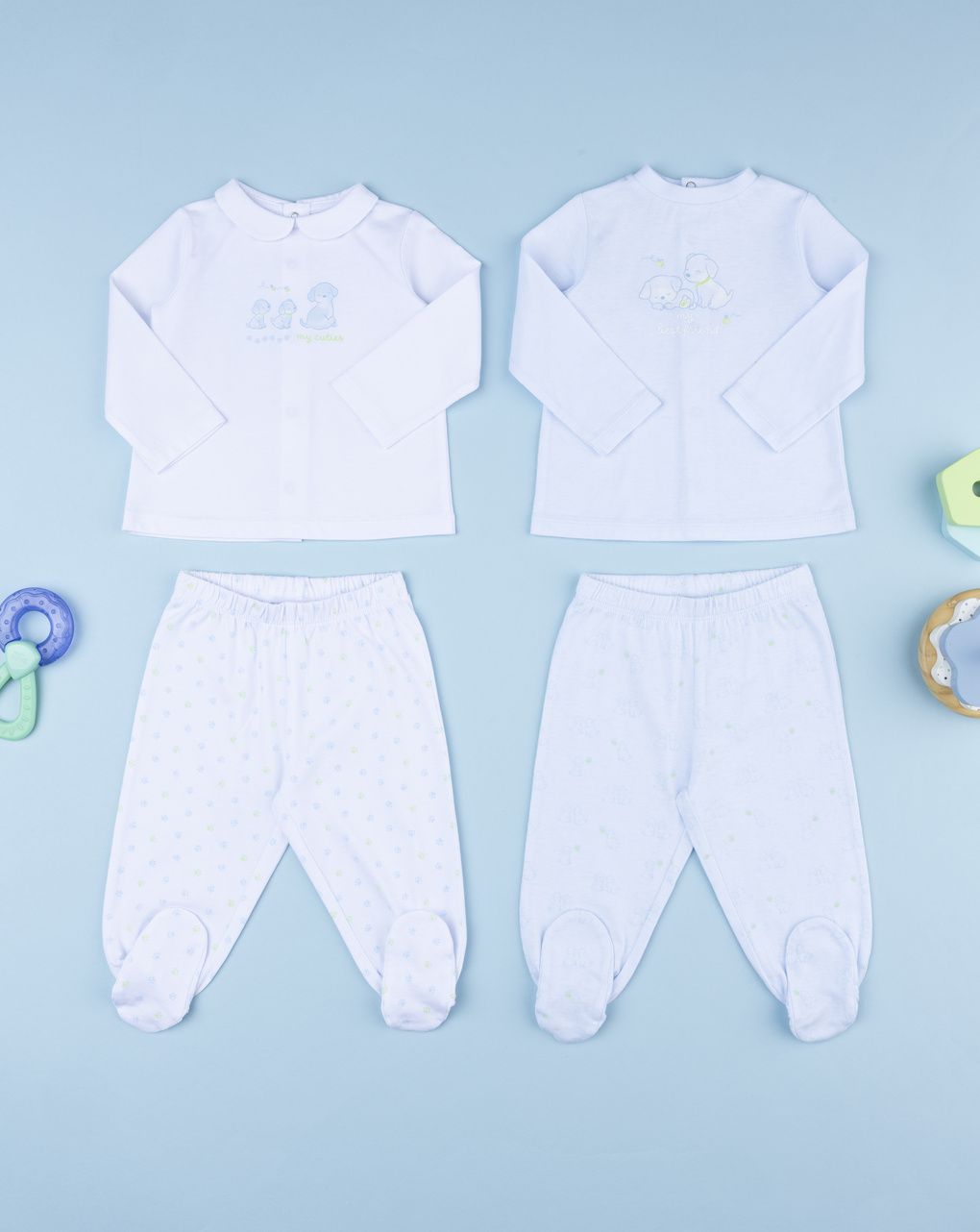 Pack 2 completi bimbo azzurro/bianco cagnolini