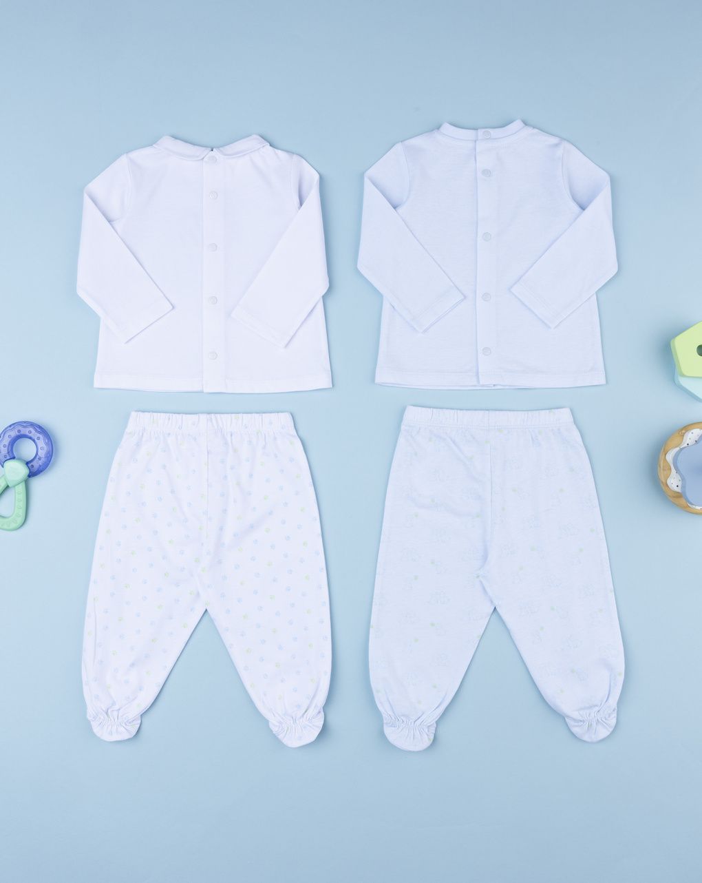 Pack 2 completi bimbo azzurro/bianco cagnolini