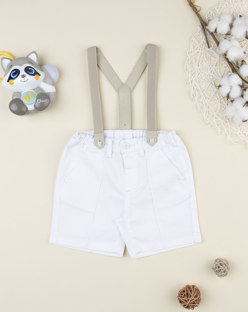 Pantalone bimbo bianco con bretelle