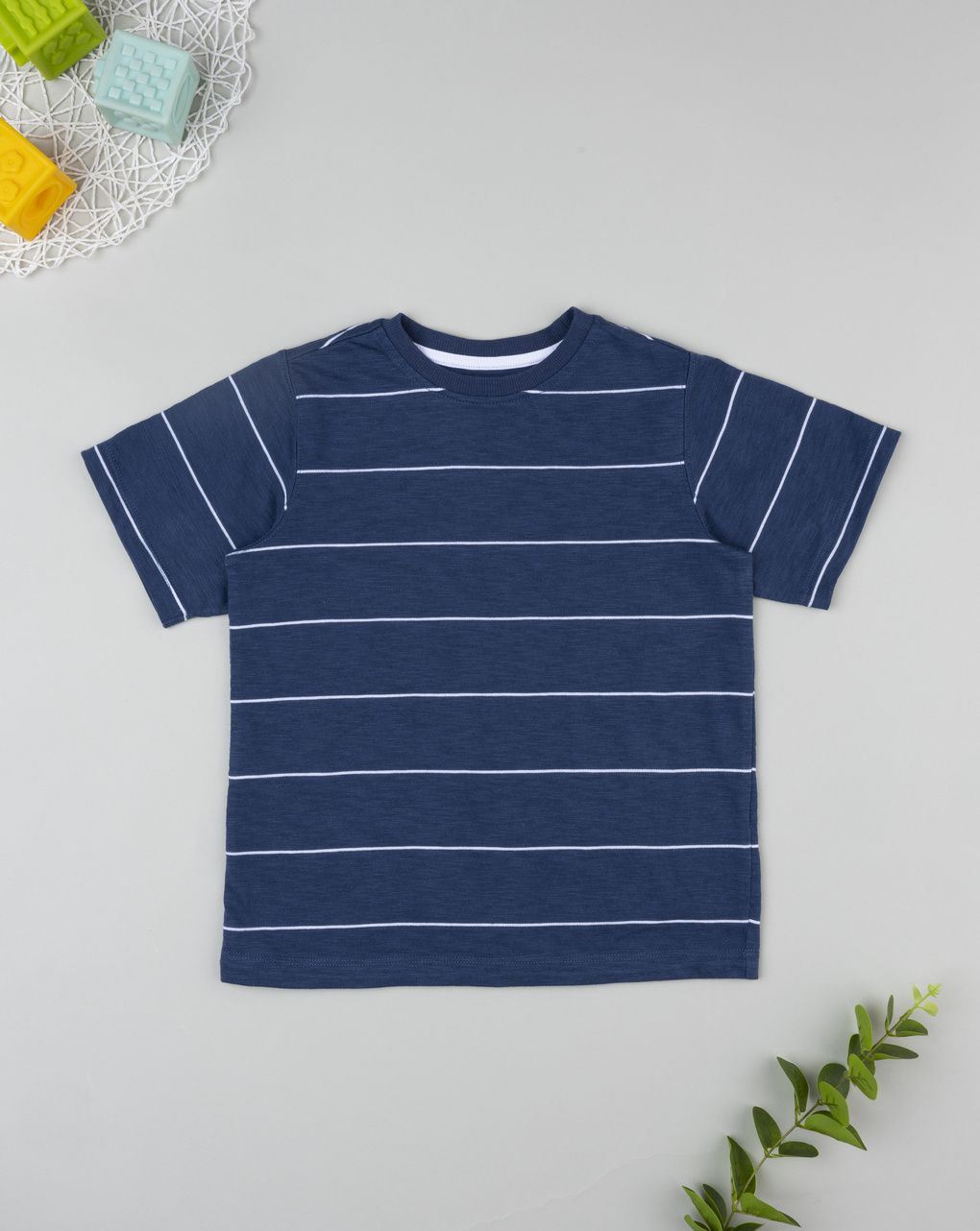 T-shirt bambino blu rigata
