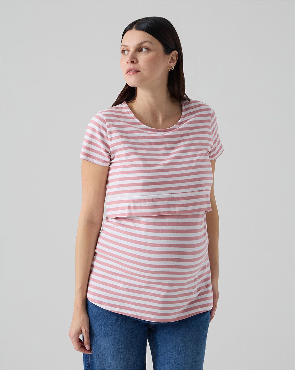 T-shirt  allattamento righe bianco/rosa