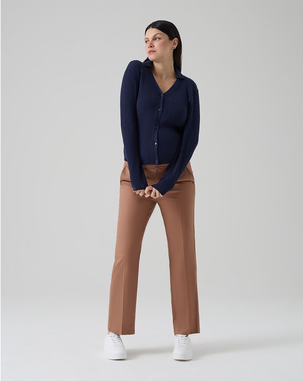 Cardigan premaman blu in tricot rib