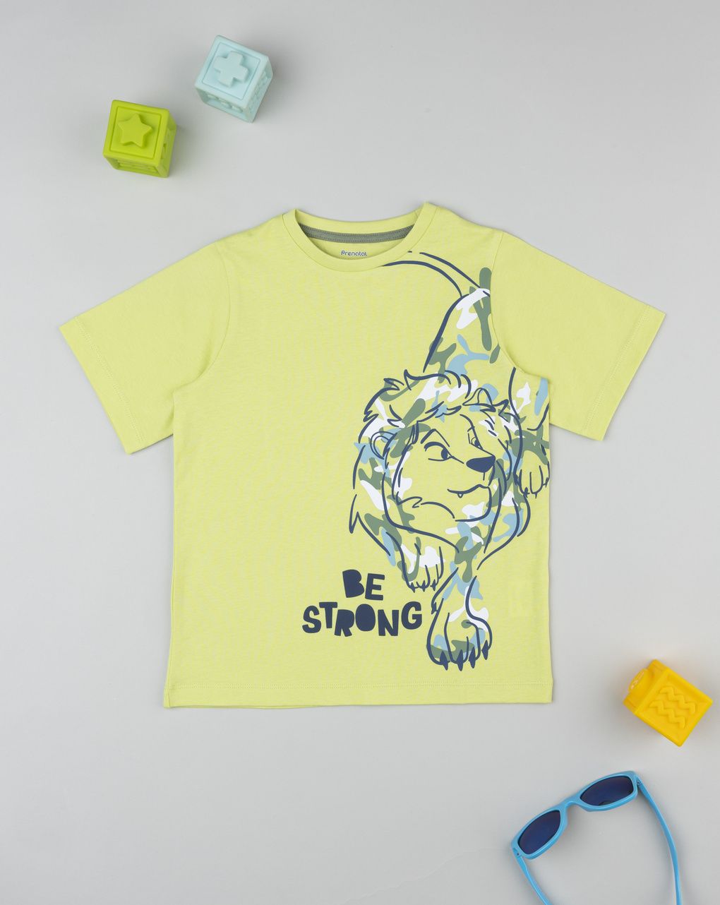T-shirt bimbo gialla stampa leone