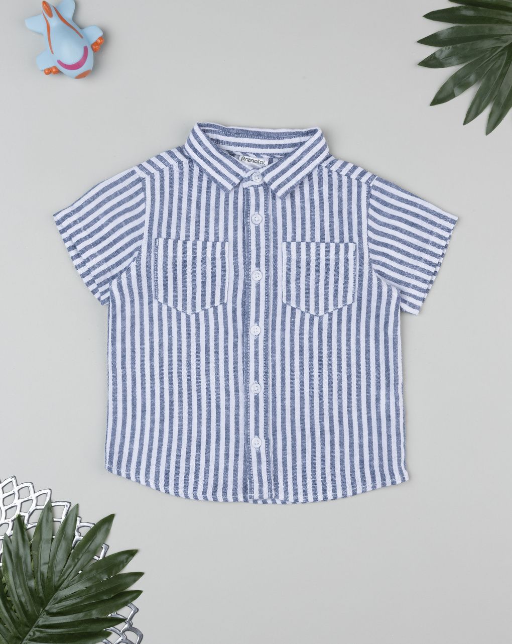 Camicia bimbo lino bianco/blu