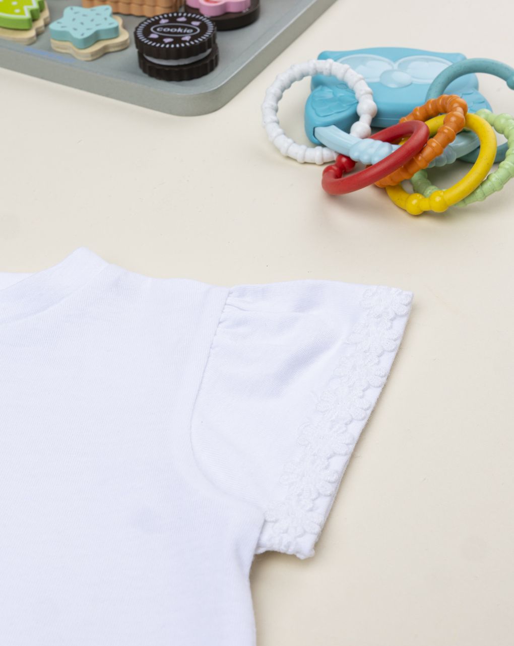 T-shirt bianca bambina maniche aletta