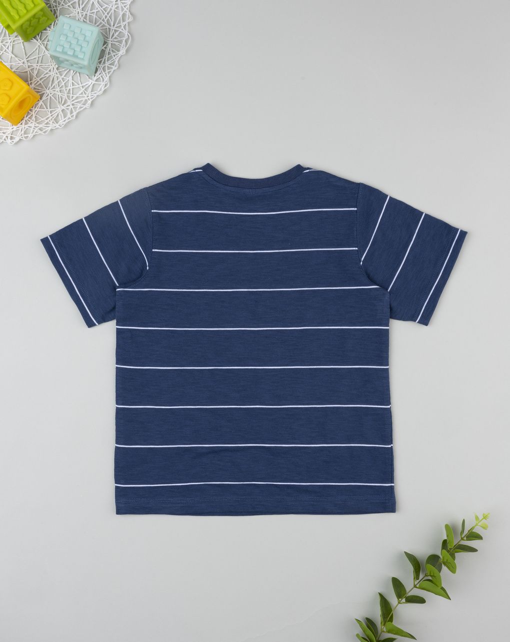 T-shirt bambino blu rigata