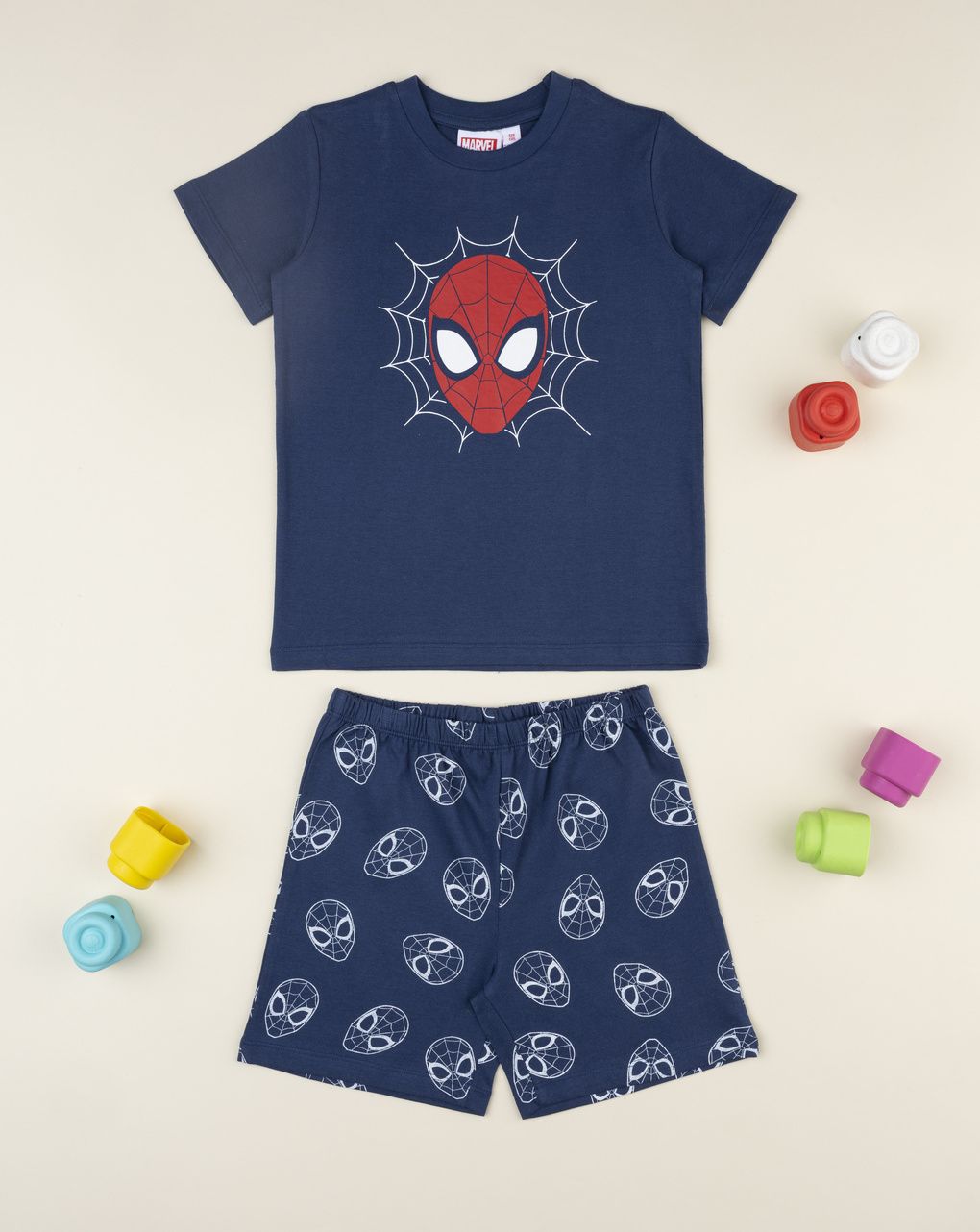 Pigiama bimbo spiderman corto blu