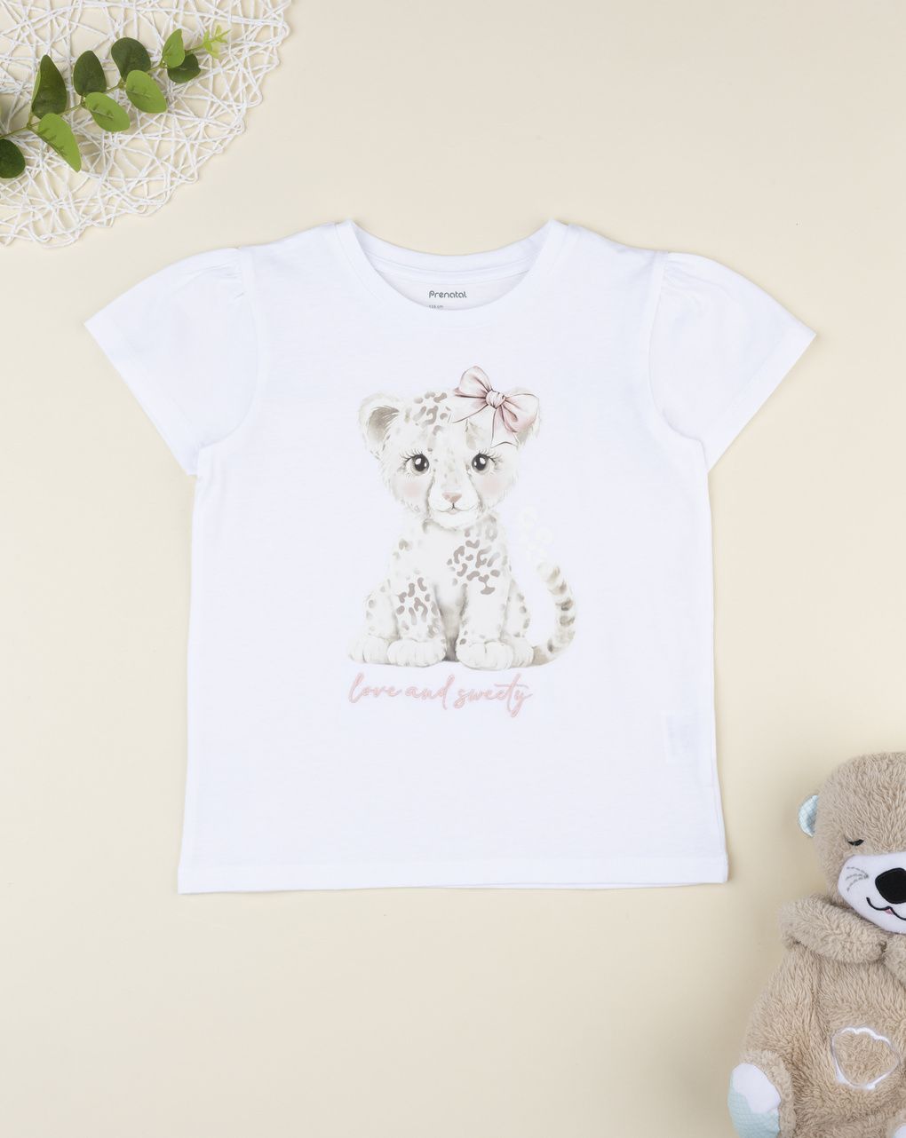 T-shirt bimba bianca stampa tigre