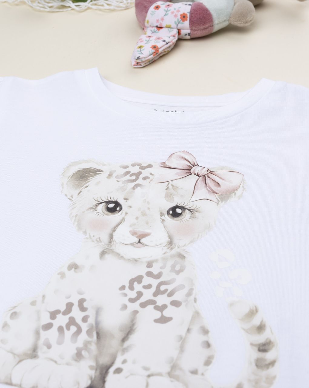 T-shirt bimba bianca stampa tigre