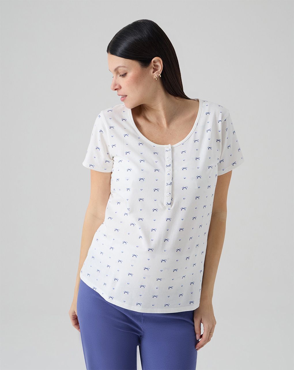 Pigiama allattamento due pezzi fiocchi allover