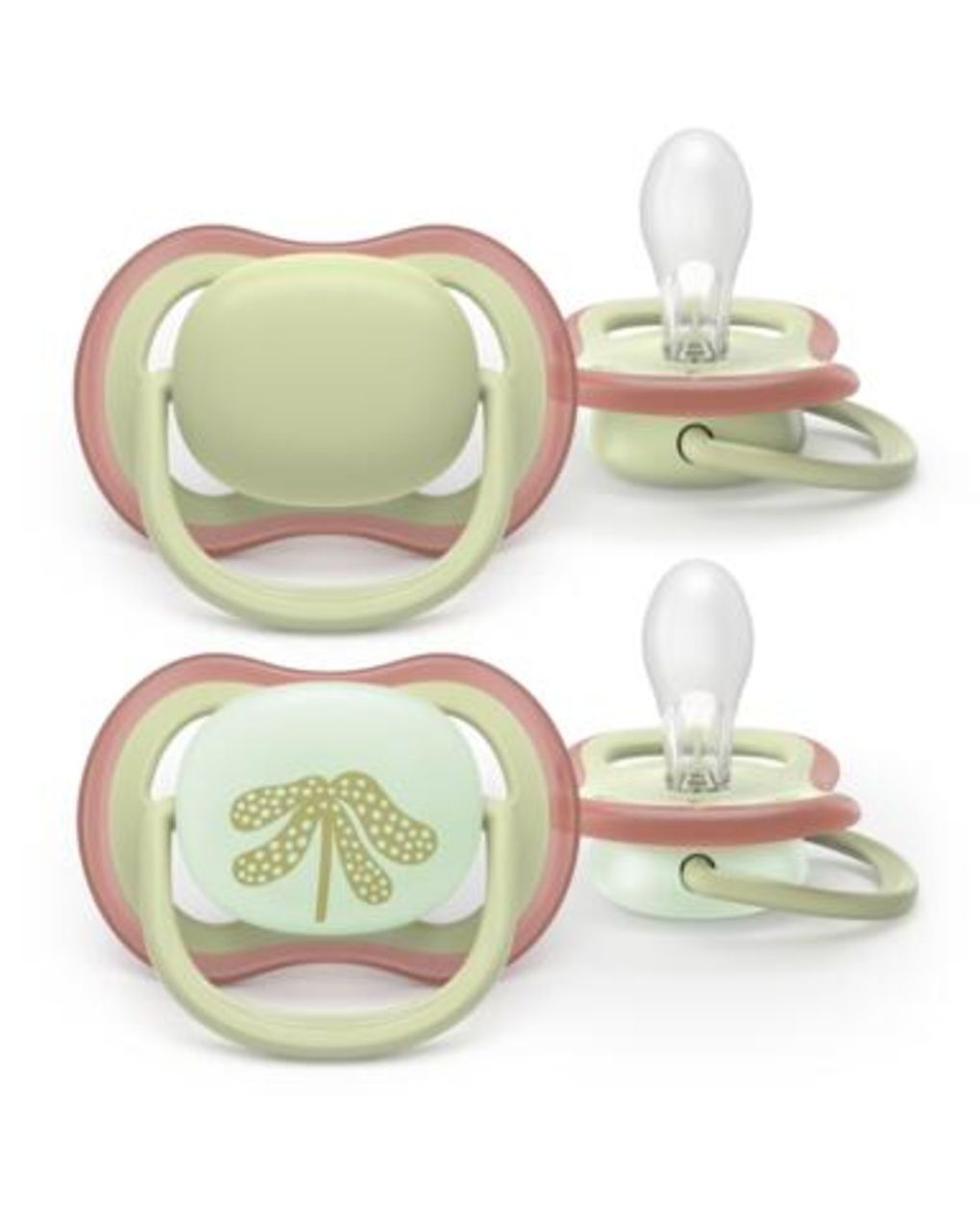 Succhietti ultra air day&night 6-18m pastello verde e foglia, a base vegetale - set da 2 ciucci - philips avent