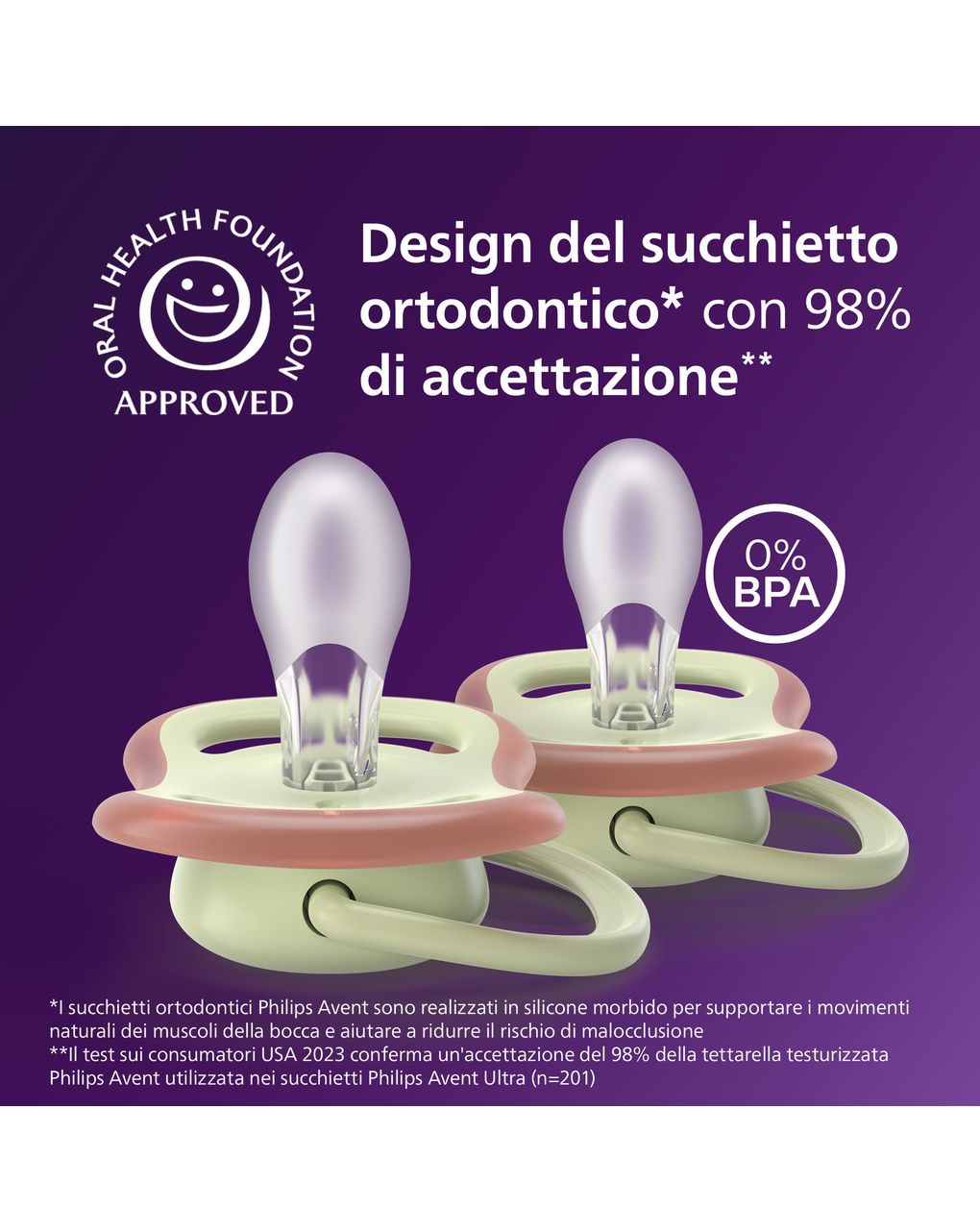 Succhietti ultra air day&night 6-18m pastello verde e foglia, a base vegetale - set da 2 ciucci - philips avent