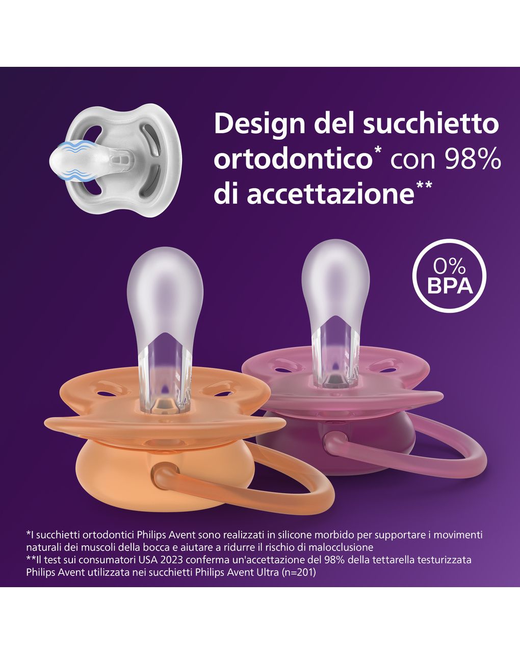 Succhietti ultra soft 18m+ pastello viola e marrone, a base vegetale - set da 2 ciucci - philips avent
