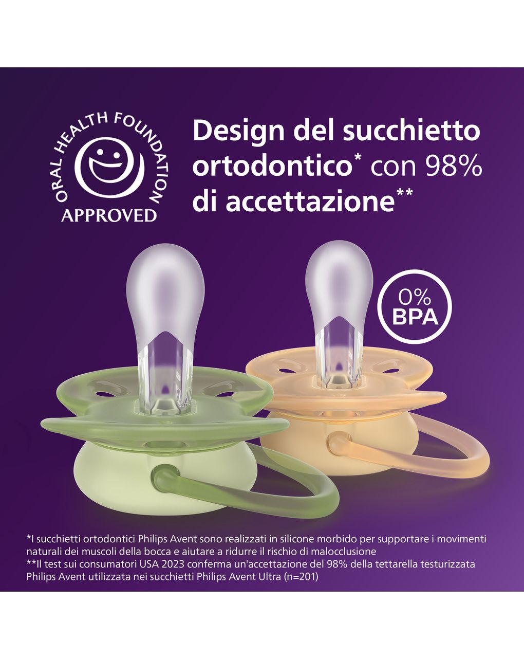 Succhietti ultra soft 6-18m pastello giallo e verde con decorazioni, a base vegetale - set da 2 ciucci - philips avent