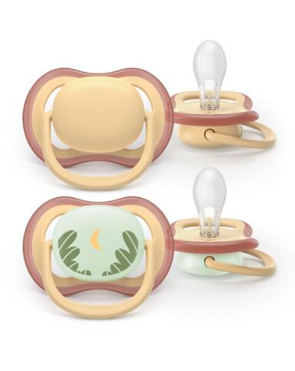 Succhietti ultra air day&night 0-6m pastello giallo e verde con luna, a base vegetale - set da 2 ciucci - philips avent