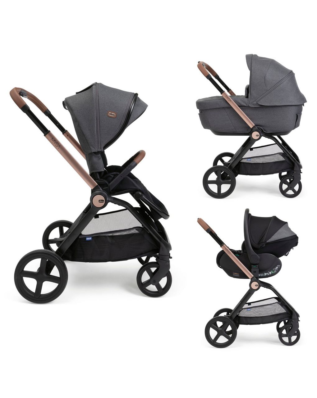 Trio mysa black satin grand confort con first seat recline - chicco