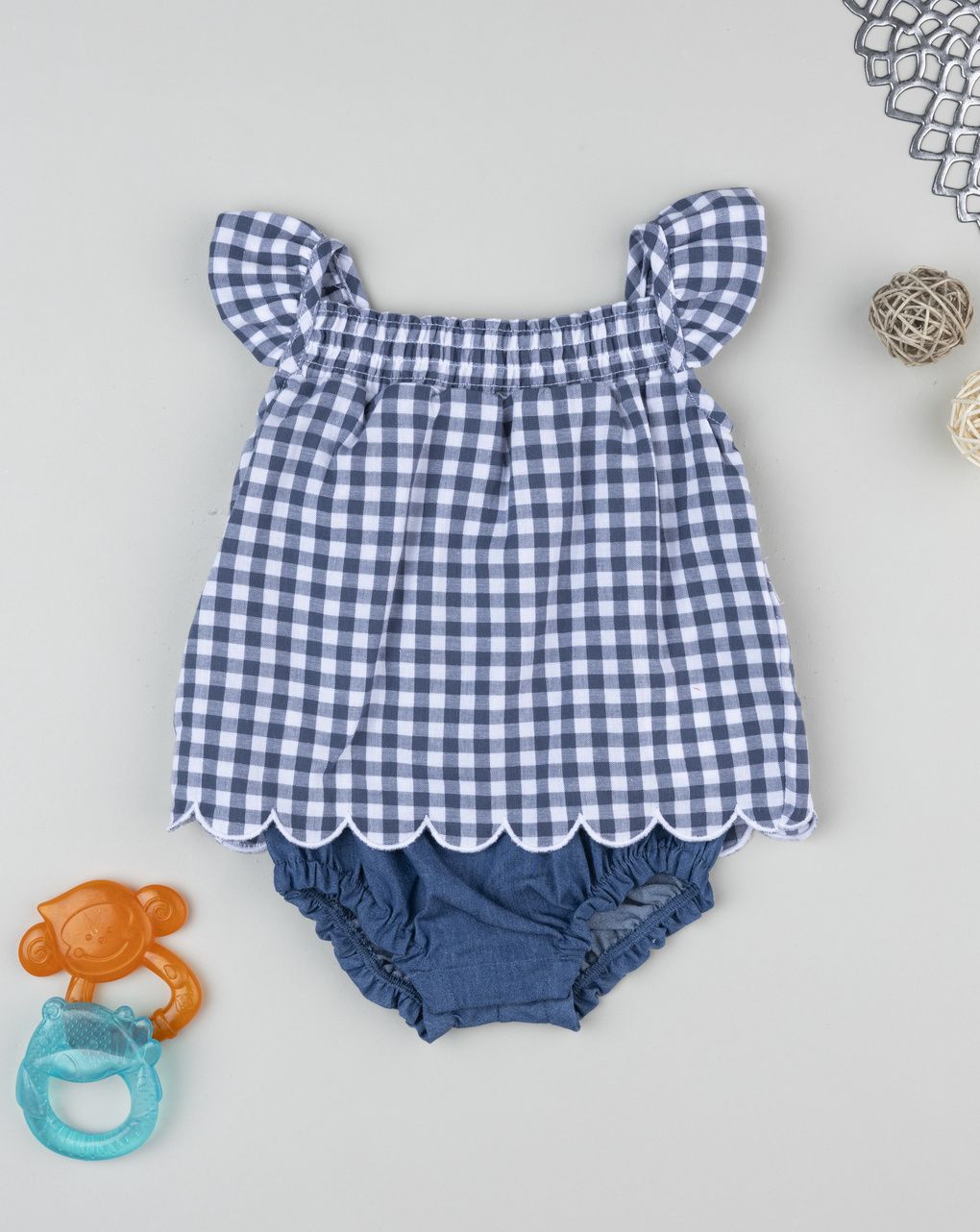 Pagliaccetto vichy neonata bianco/blu