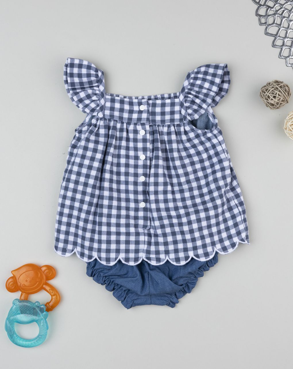 Pagliaccetto vichy neonata bianco/blu