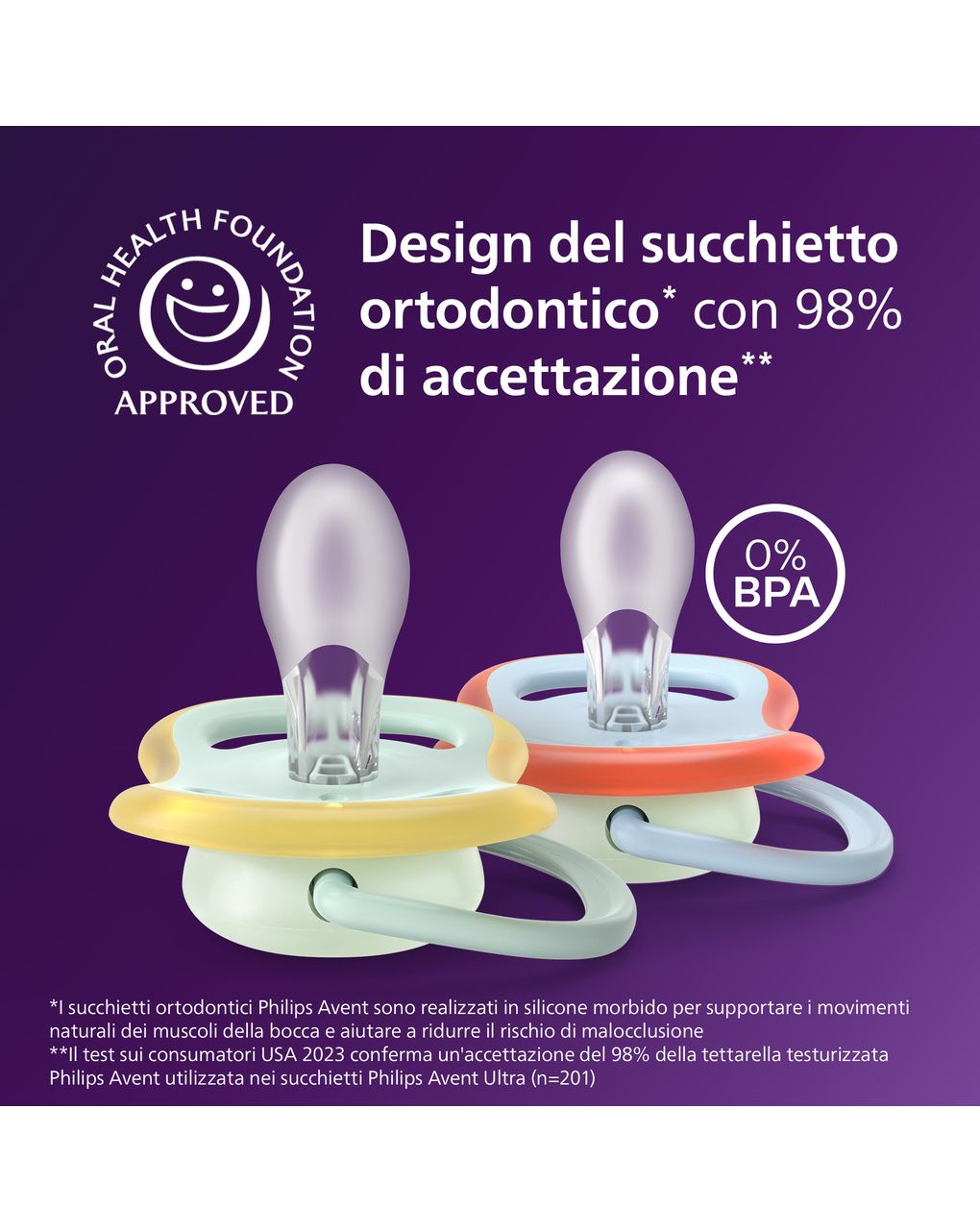 Succhietti ultra air night 0-6m bradipo e tigre, a base vegetale - set da 2 ciucci - philips avent